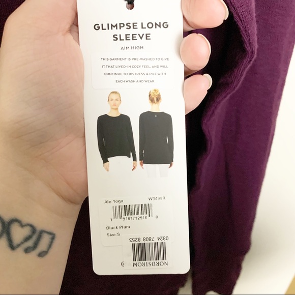 Alo Yoga Glimpse Long Sleeve Top Black Plum Small - Picture 5 of 5